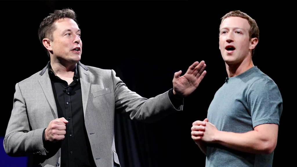 Elon Musk CEO da Tesla e Mark Zuckerberg CEO da Meta frente a frente