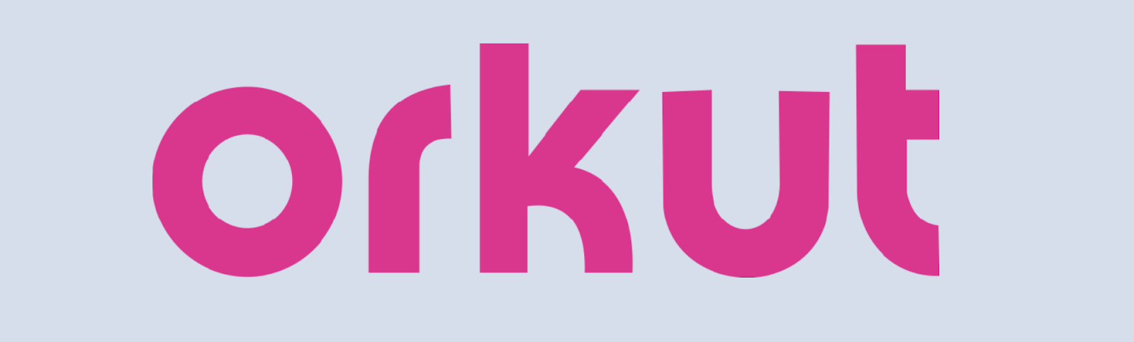 "Orkut" em letras rosas destaca-se sobre um fundo azul, formando uma combinação de cores divertida e chamativa.